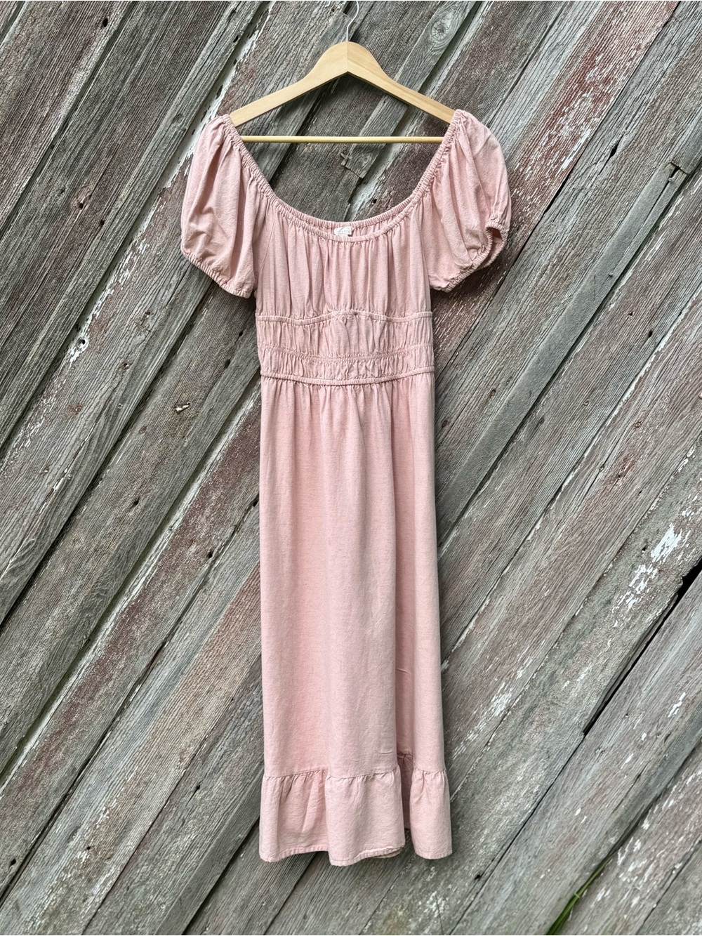 Sim & Sam Blush Pink Linen Blend Cottagecore Puff Sleeve Midi Dress XL